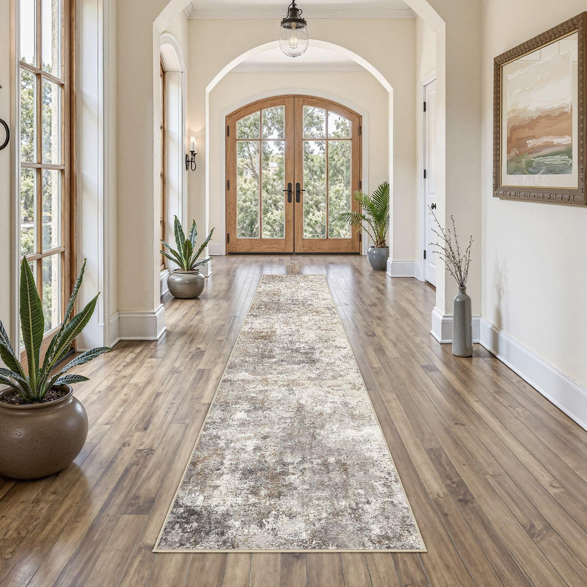 UERMEI 8x10 Area Rug Living Room Rugs - Washable Neutral Modern Abstract Soft Thin Large Rug Indoor Floor No Slip Rug Carpet for Bedroom Under Dining Table Home Office Decor - Brown Grey