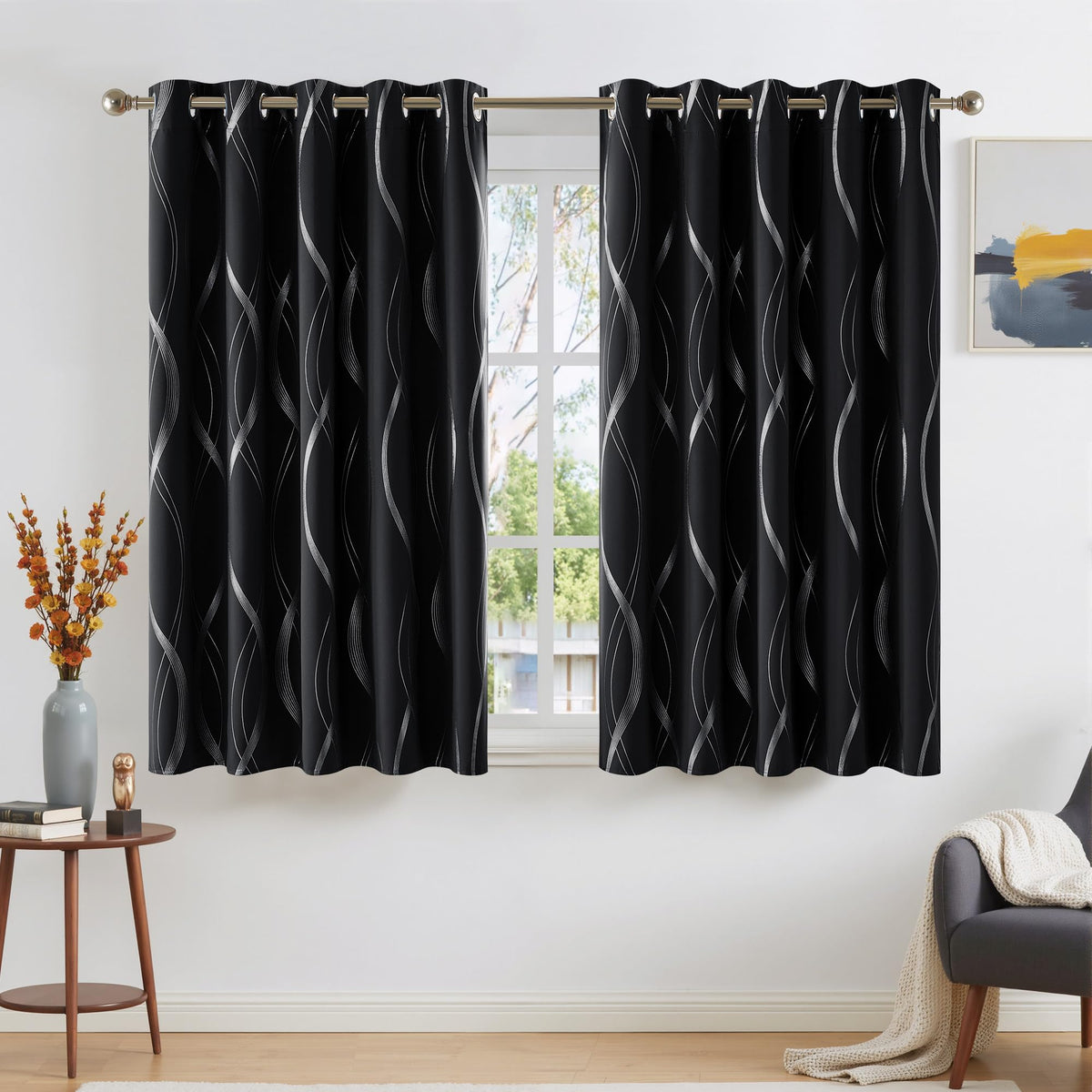 NICETOWN Grey Blackout Striped Pattern Curtains for Living Room, 52 x 84