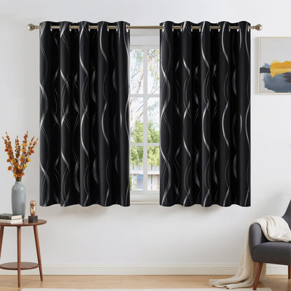 NICETOWN Grey Blackout Striped Pattern Curtains for Living Room, 52 x 84