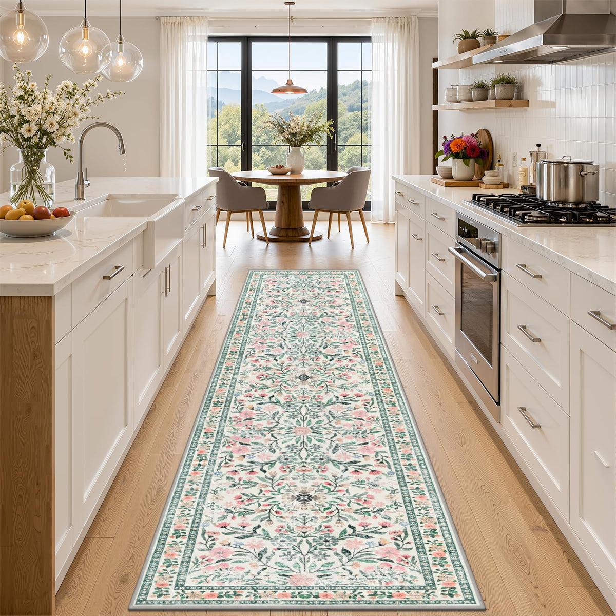 PLHXFR 8x10 Area Rug Living Room: Floral Washable Boho Carpet Dark Green