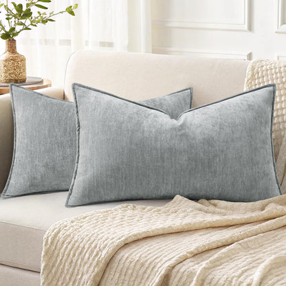 decorUhome Chenille Beige Velvet Throw Pillow Covers 18x18 Set of 2