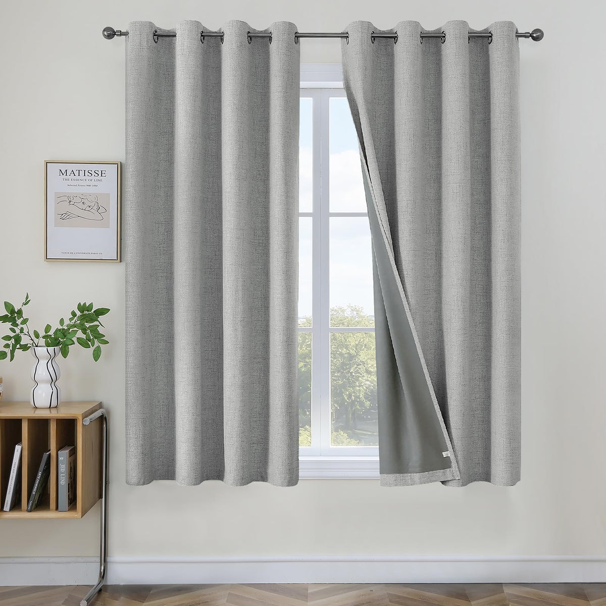 Joydeco 100% Blackout Curtains 63 Inch Length 2 Panels, Greyish White