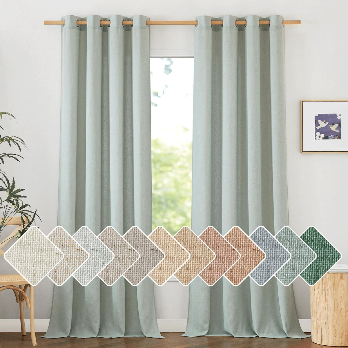 NICETOWN Natural Linen Curtains 84 inch Long 2 Panels Set, Grommet Top Thick Linen Burlap Semi Sheer Vertical Drapes Privacy Assured with Light Filtering for Bedroom/Living Room, W55 x L84