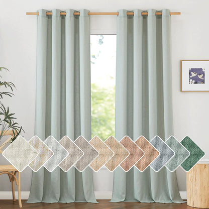 NICETOWN Natural Linen Curtains 84 inch Long 2 Panels Set, Grommet Top Thick Linen Burlap Semi Sheer Vertical Drapes Privacy Assured with Light Filtering for Bedroom/Living Room, W55 x L84