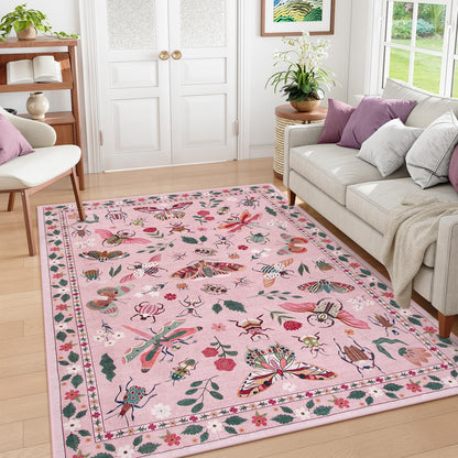 Lahome Bug Washable Area Rugs 5x7, Soft Green Rug for Living Room Bedroom