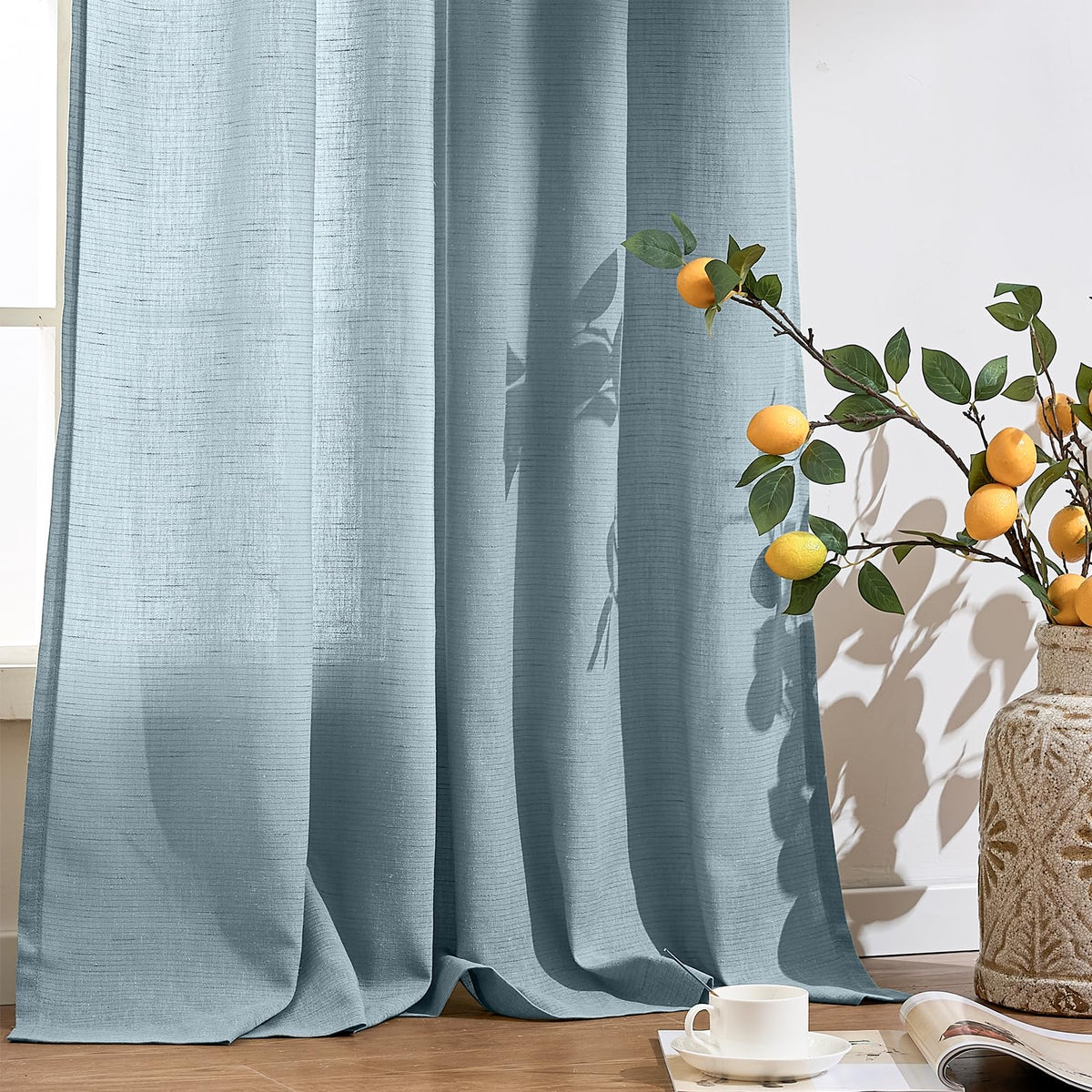 jinchan Linen Curtains Light Filtering Back Tab 50x96 Inch 2 Panels Beige