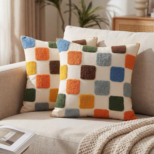Mindsoft 2 Pcs Embroidered Throw Pillow Covers 18x18,Geometric,Colorful