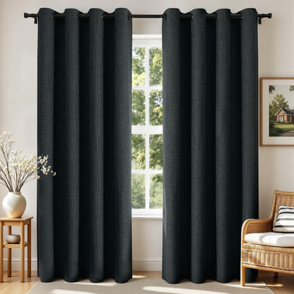Joydeco Blackout Curtains 84 Inch Long, Linen Black Out Curtains for Bedroom 2 Panels with Grommet, Thermal Insulated, Noise Reducing Room Darkening Drapes Privacy Protection for Living Room Window