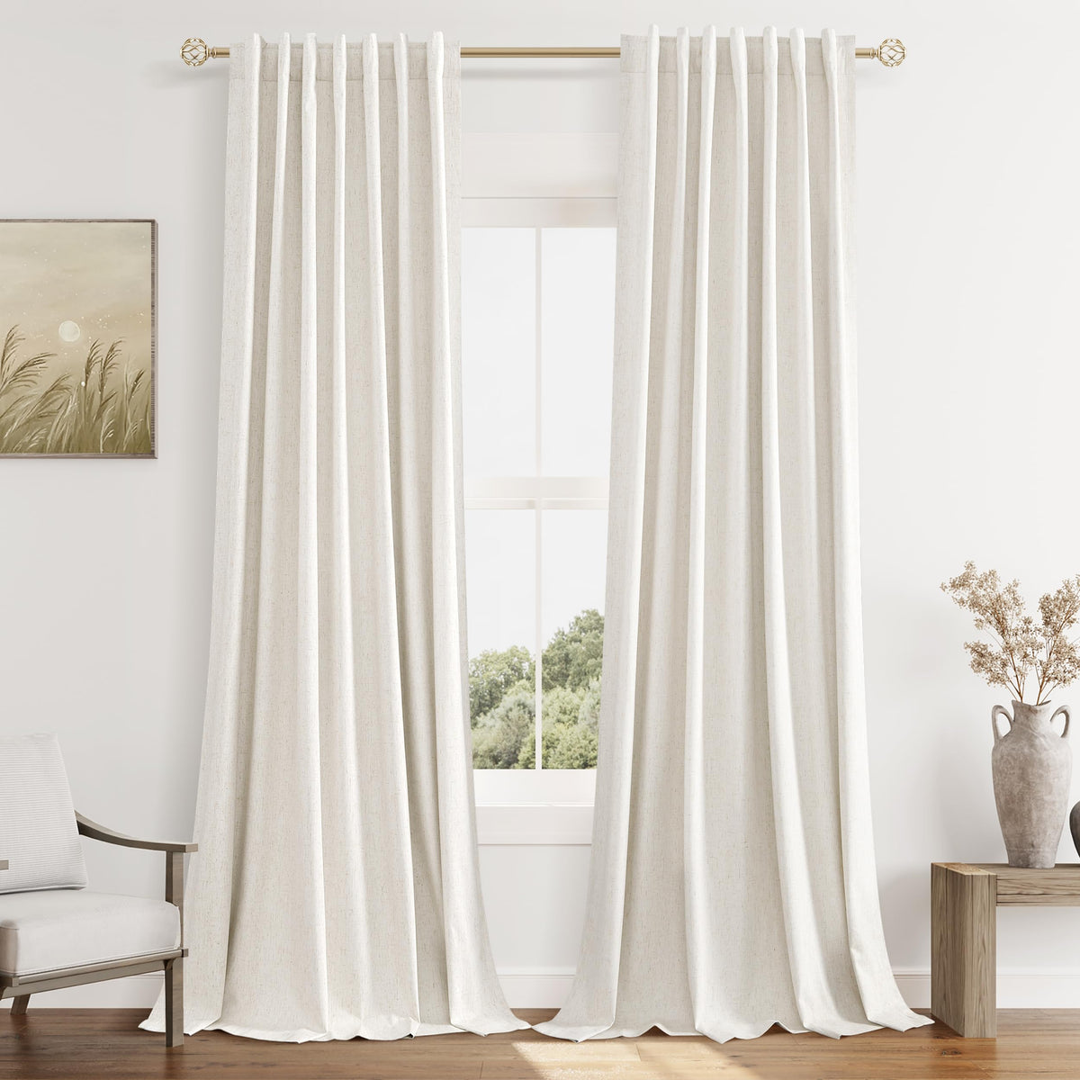 Guken Cream Linen Blackout Curtains 84 Inch Length 2 Panels Set for Living Room Bedroom Back Tab Thermal Insulated 100% Black Out Drapes Room Darkening Window Curtain Ivory Natural Beige