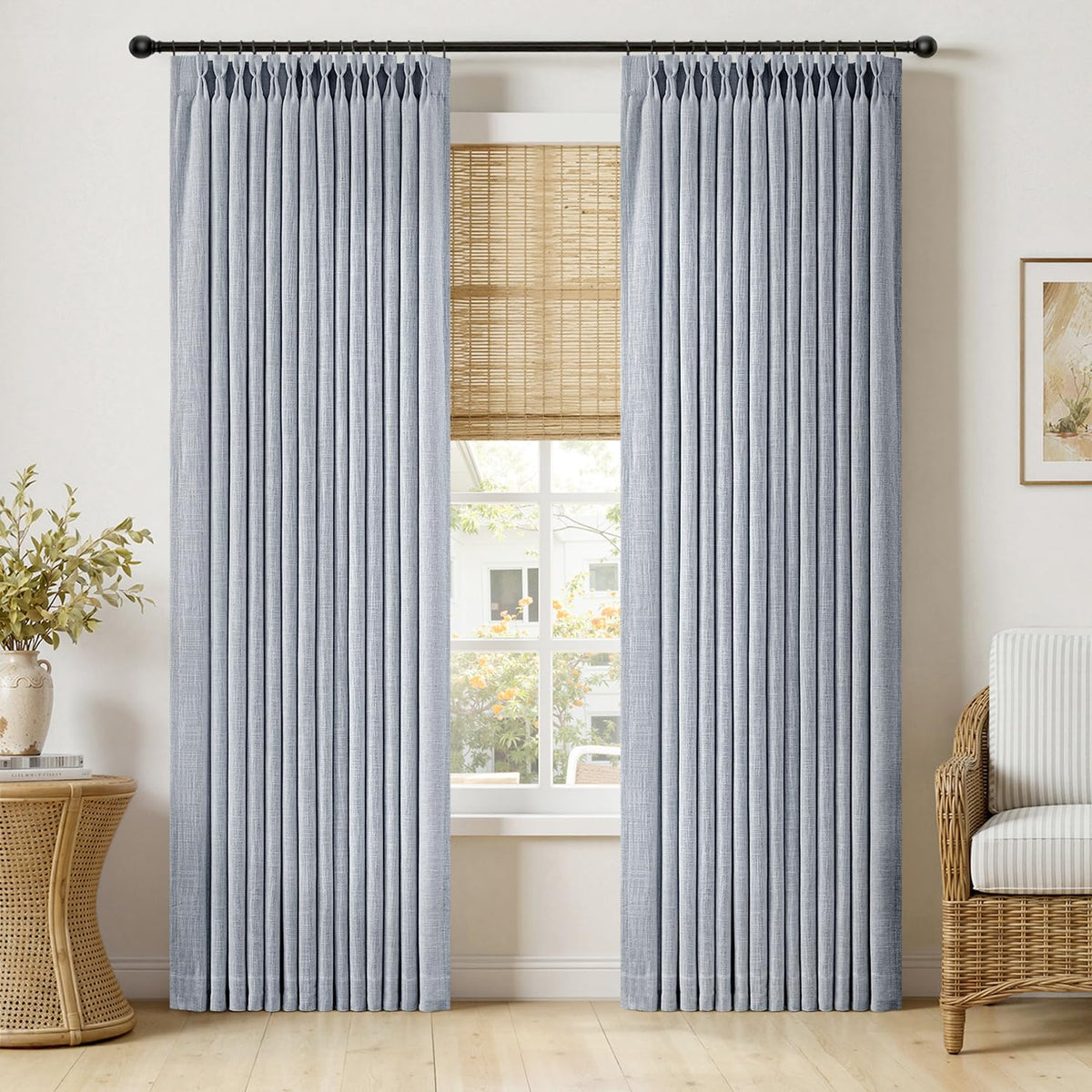MIULEE Pinch Pleated Linen Curtains 90 Inches Long 2 Panels Natural