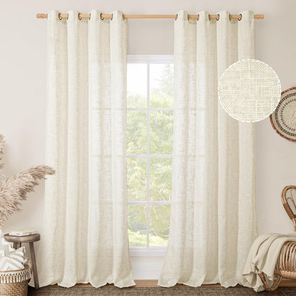 LAMIT Cream Ivory Linen Semi Sheer Curtains 84 inch Length for Bedroom