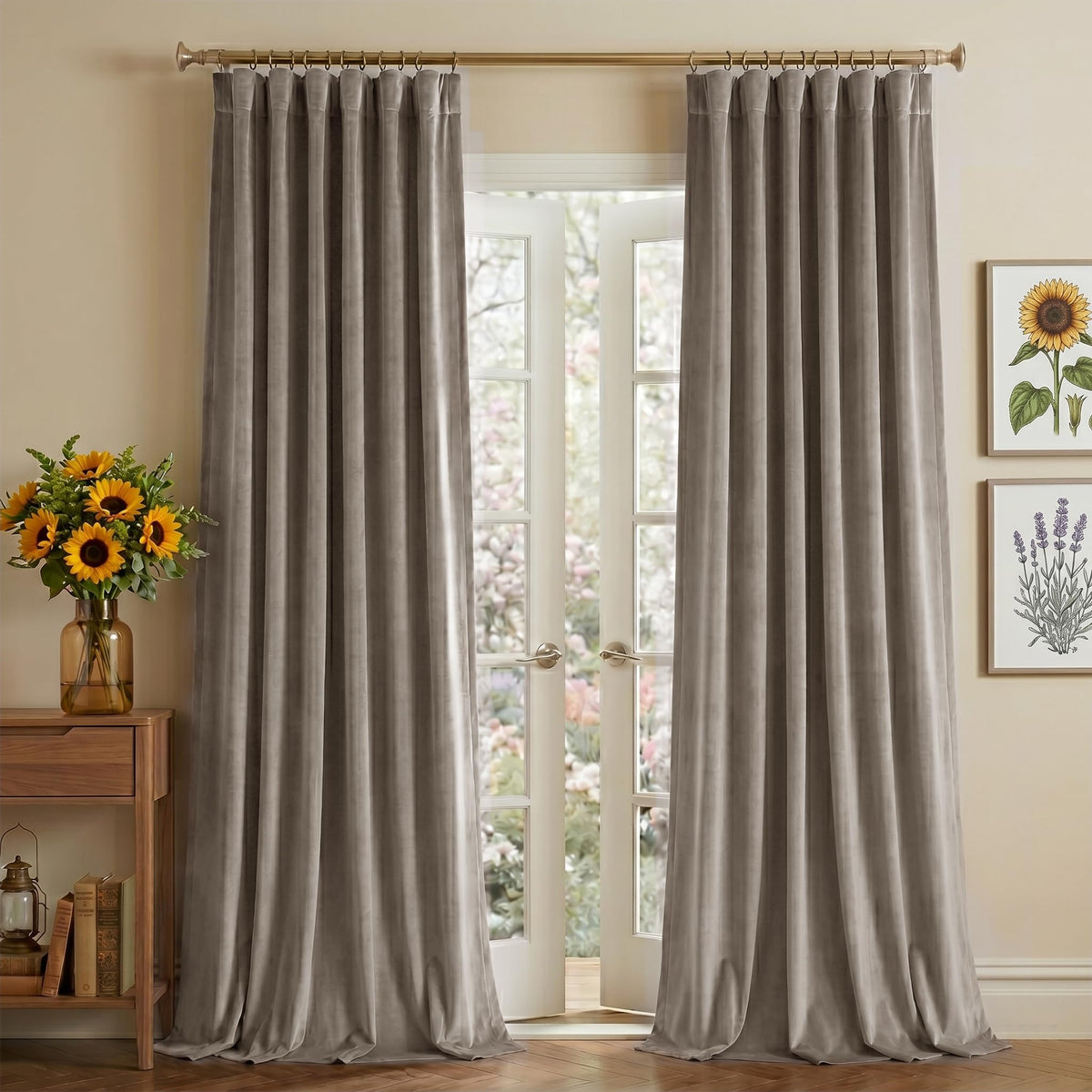 NICETOWN Olive Green Velvet Blackout Curtains 84" Long, 52" Wide, 2 Panels