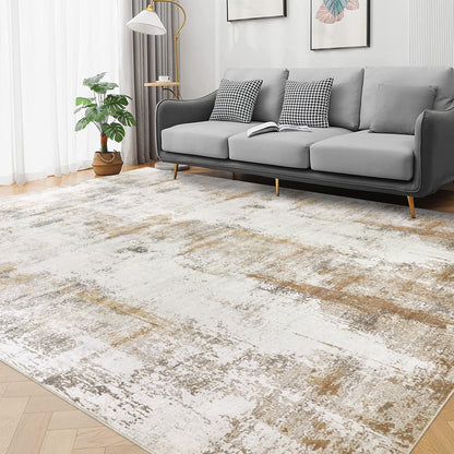 famibay 5x8 Area Rug, Abstract Washable Rugs for Living Room Low Pile Neutral Area Rug for Bedroom Aesthetic Non Slip Rubber Backed Carpet Rugs for Living Room Bedroom Dining Room(Beige/Camel)