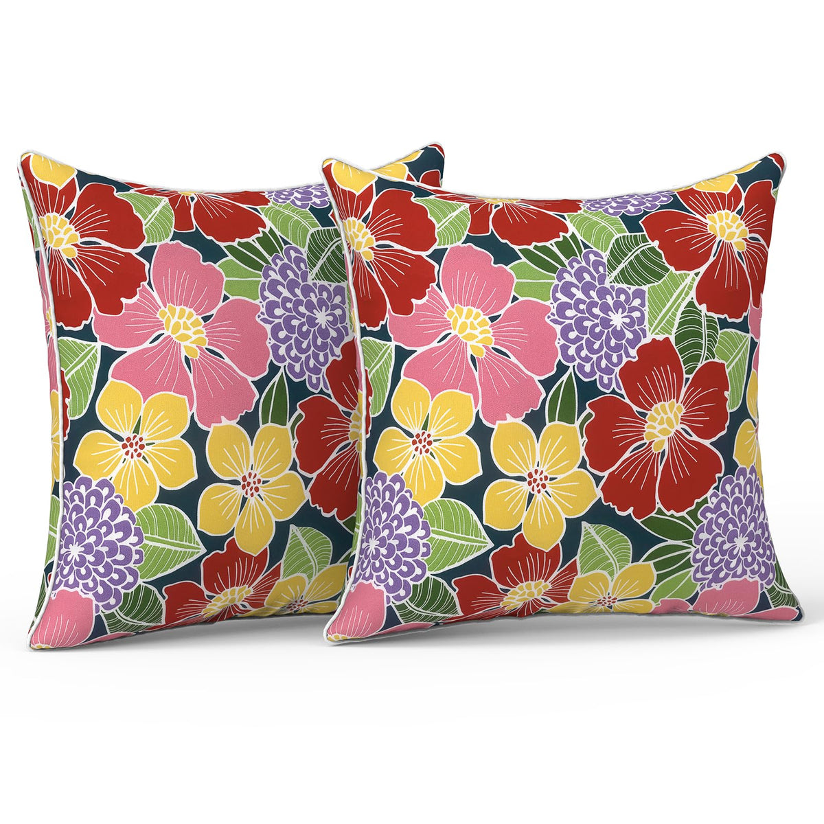 LVTXIII Set of 2 Patio Lumbar Pillows, 12" x 20" Fade Resistant Outdoor Lumbar Pillow with Inners, Fluffy Decorative Garden Lumbar Cushions for Home Patio Coach Sofa Use, Jacobean Black