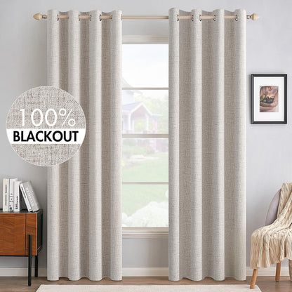 MIULEE 100% Blackout Linen Curtains for Bedroom 52x84 Inches Natural Beige
