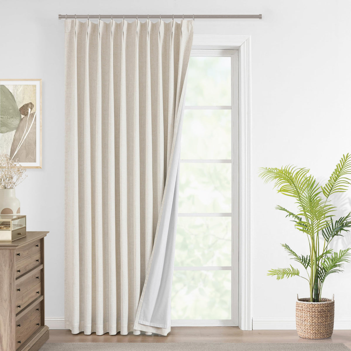 Vision Home Sand Pinch Pleated Full Blackout Curtains Linen Blended Room Darkening Window Curtains 95 inch for Living Room Bedroom Thermal Insulated Pinch Pleat Drapes with Hooks 2 Panel 40" Wx95 L