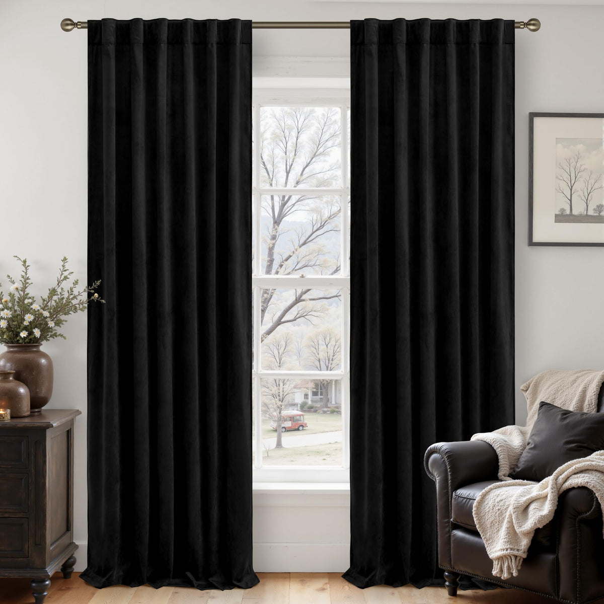 LAMIT Olive Green Velvet Curtains 84 Inch Length for Living Room, 2 Panels