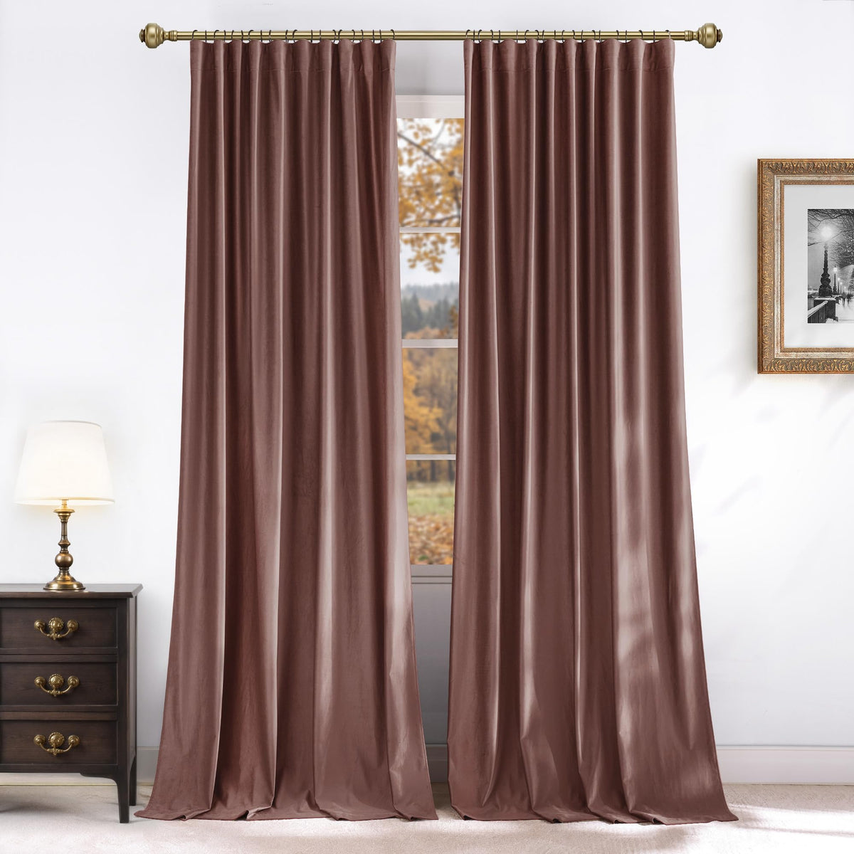 NICETOWN Olive Green Velvet Blackout Curtains 84" Long, 52" Wide, 2 Panels