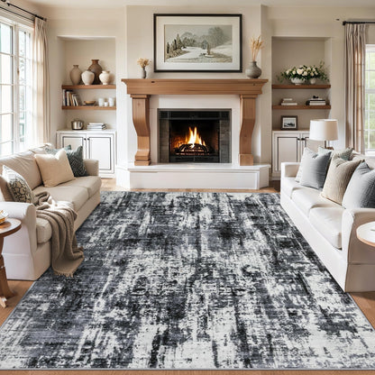 PLHXFR 8x10 Area Rug Living Room: Modern Abstract Washable Carpet Grey
