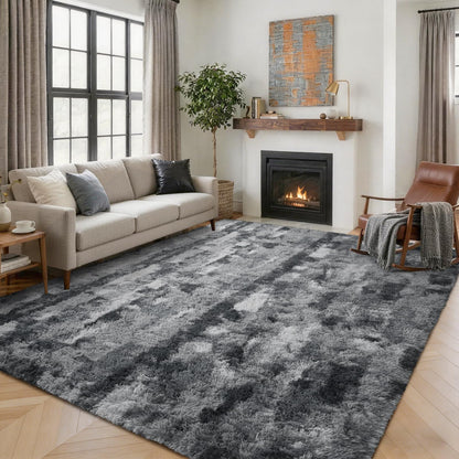 5x7 Black Area Rugs for Living Room, Large Fluffy Shag Bedroom Rugs Non-Slip, Ultra Soft Plush Carpet for Nursery Kids PlayRoom Dorm Office Indoor Modern Carpets