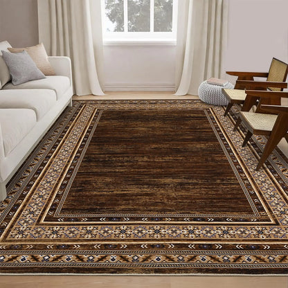GARVEEBordered Red-Brown 4x6 Washable Modern Geometric Rug - Soft, Non-Slip, Ultra-Thin, Stain-Resistant Fabric - Machine Washable, Durable - Living Room, Bedroom, Playroom