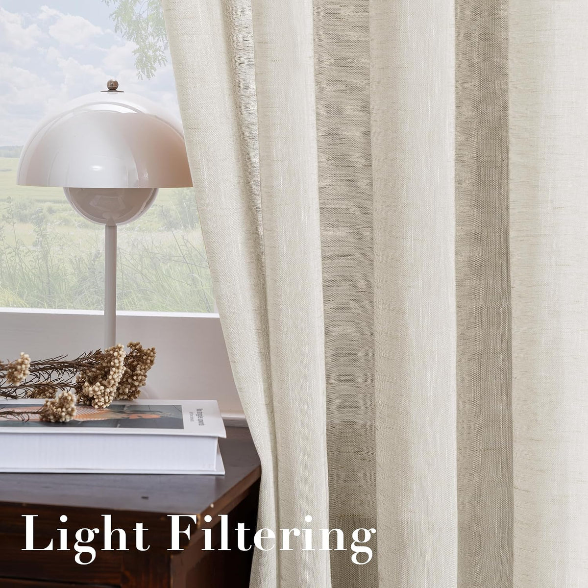 H.VERSAILTEX Natural Linen Sheer Curtains 84" 2 Panels Grommet