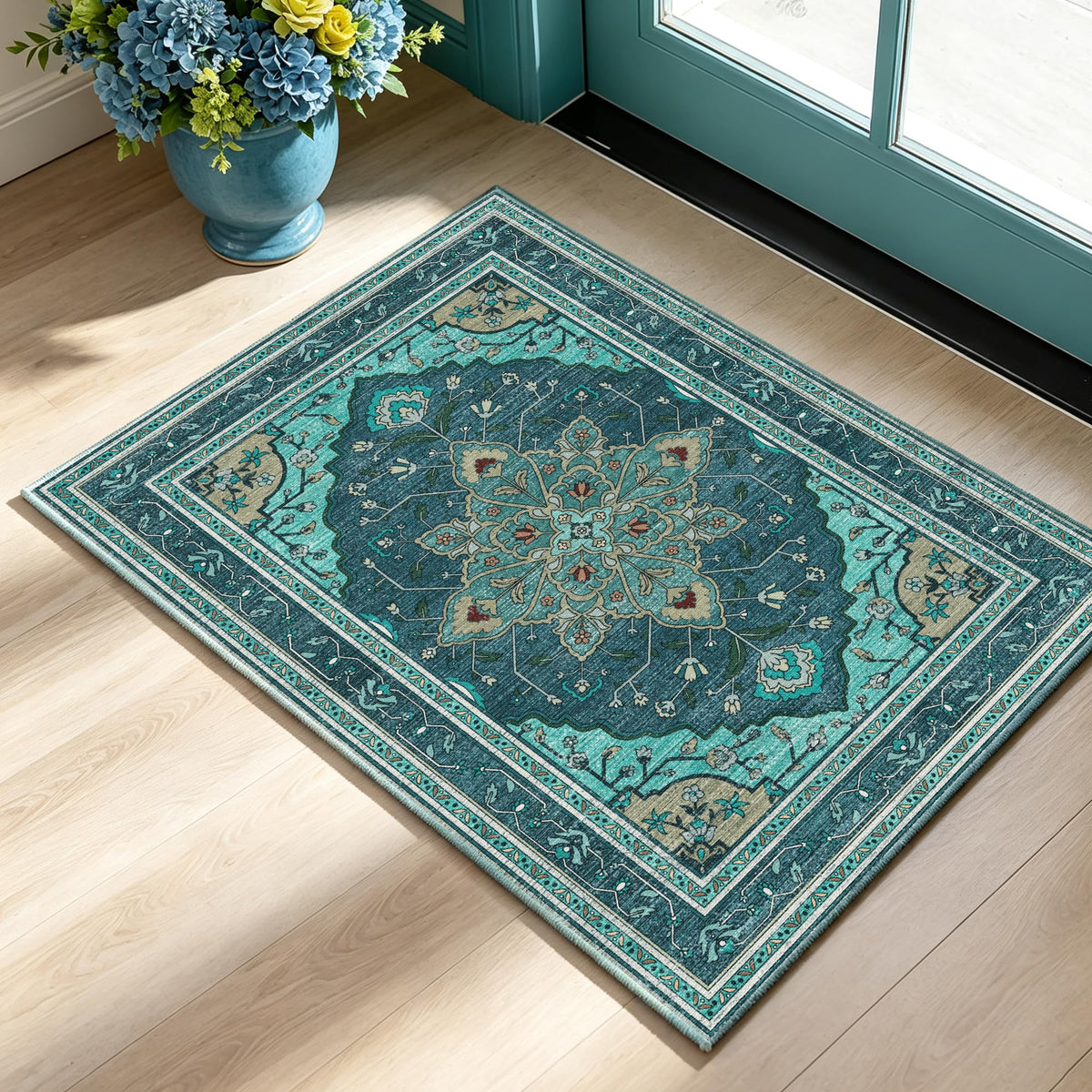 YARNSCAPE 5' x 7' Machine Washable Area Rug, Non-Slip Low-Pile Carpet