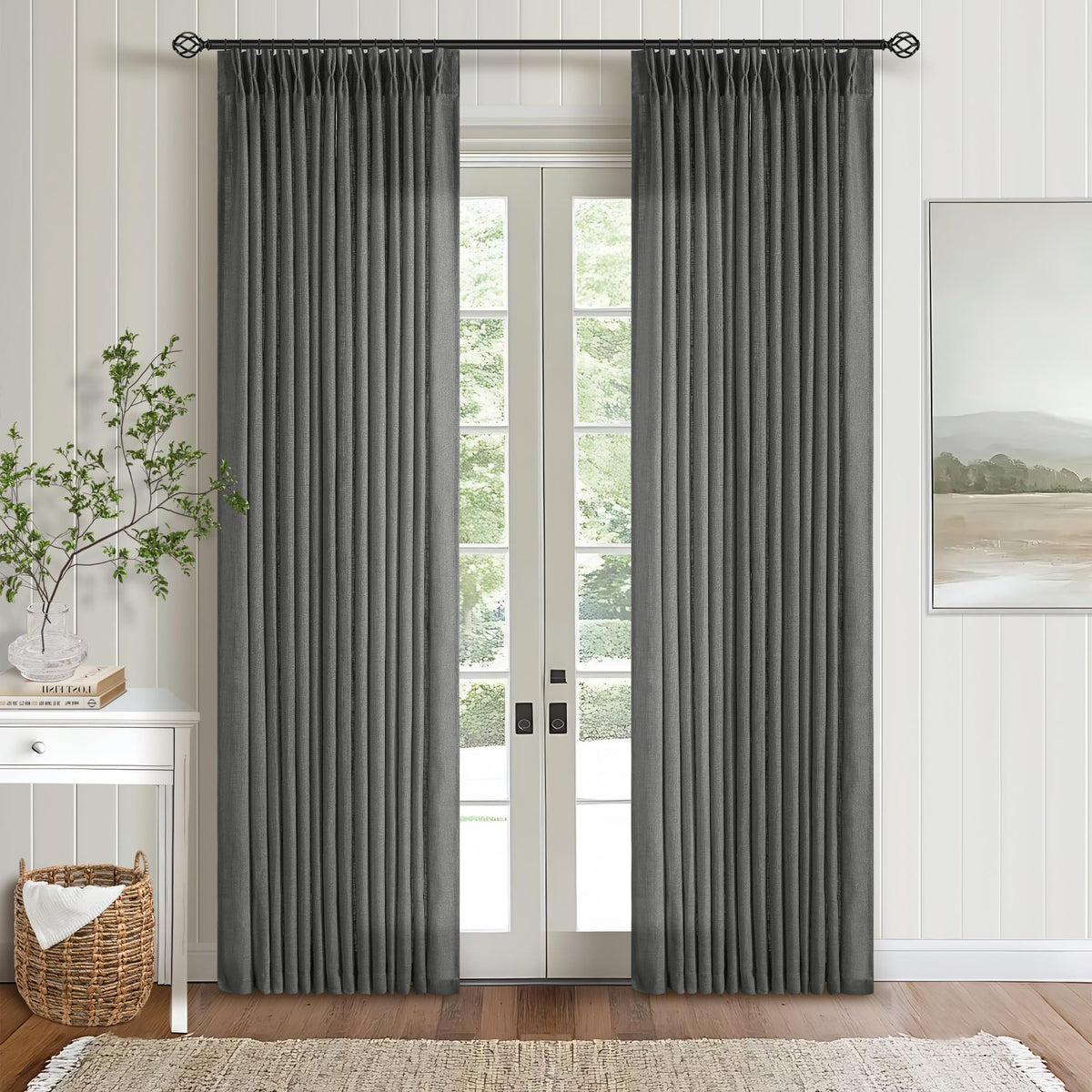 TWODRAPES Natural Pinch Pleated Linen Semi Sheer 84 Inch Curtains 2 Panels