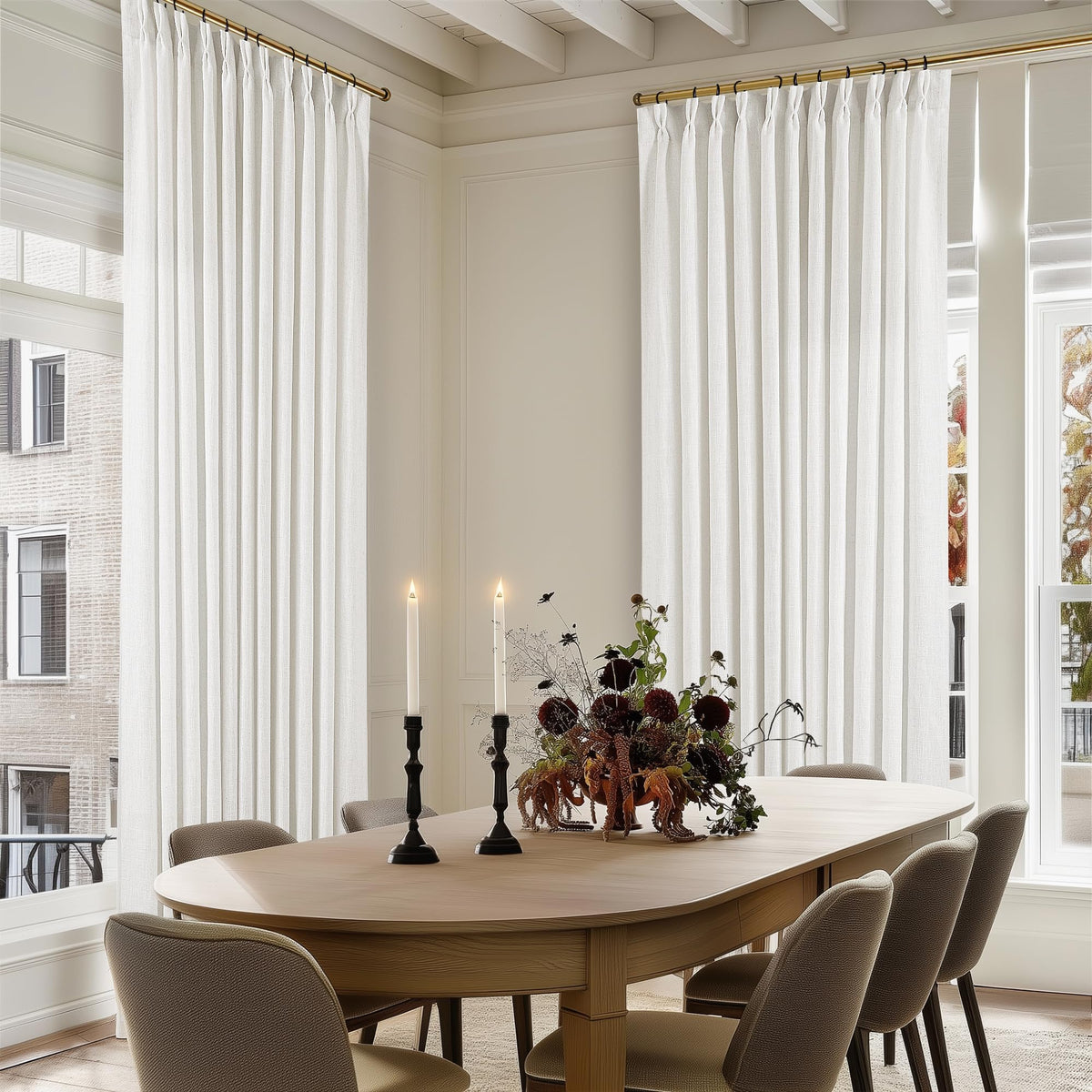 TWODRAPES Natural Pinch Pleated Linen Semi Sheer 84 Inch Curtains 2 Panels