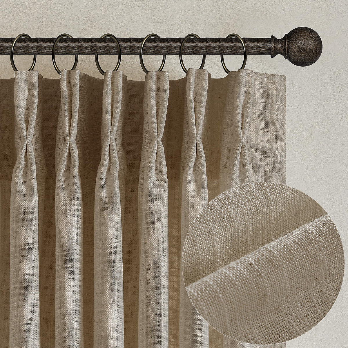 TWODRAPES Natural Pinch Pleated Linen Semi Sheer 84 Inch Curtains 2 Panels