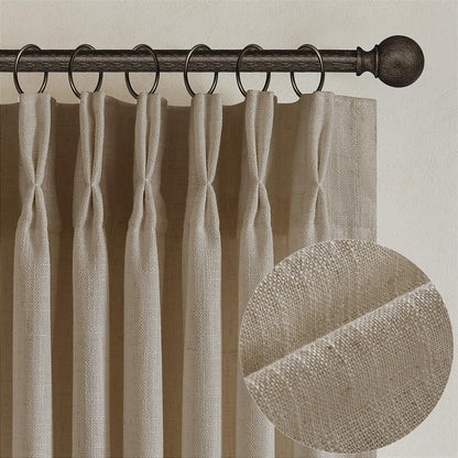 TWODRAPES Natural Pinch Pleated Linen Semi Sheer 84 Inch Curtains 2 Panels
