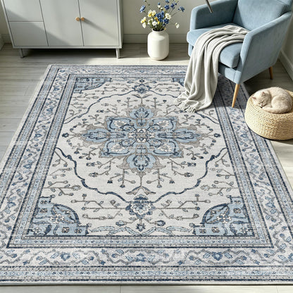 YARNSCAPE 5' x 7' Machine Washable Area Rug, Non-Slip Low-Pile Carpet