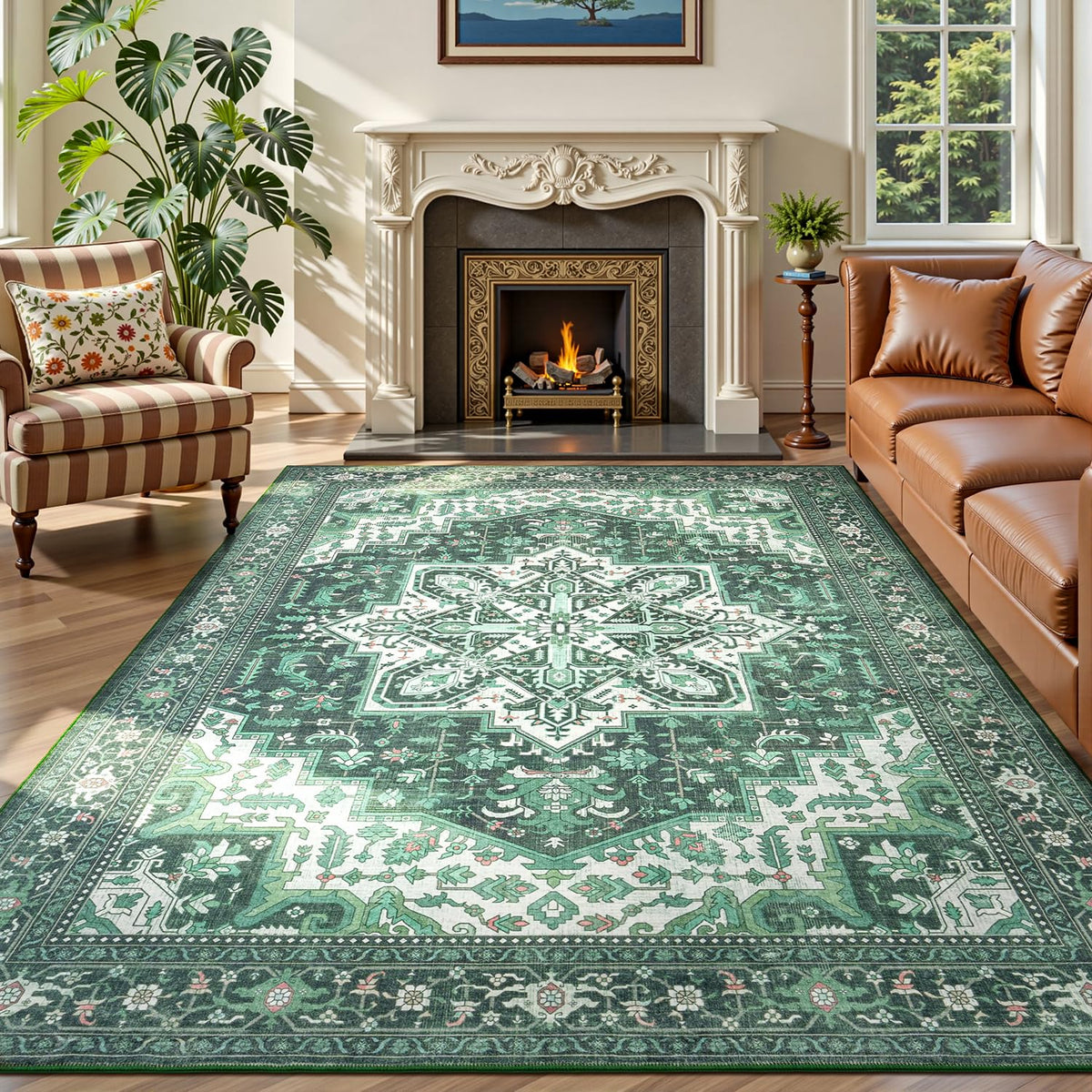 Rugflix 8x10 Area Rug for Living Room, Washable Navy Blue Dark Black Carpet