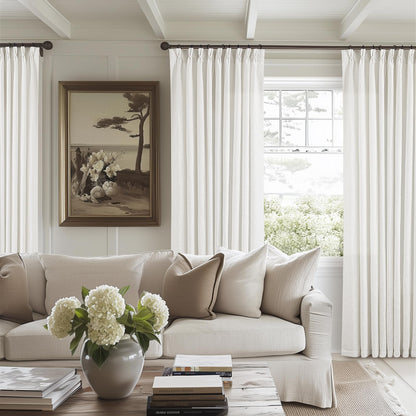 TWODRAPES Natural Pinch Pleated Linen Semi Sheer 84 Inch Curtains 2 Panels