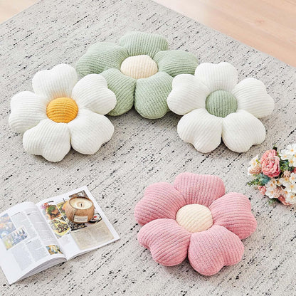 Kcvvcr Flower Throw Pillow, Cute Flower Shaped Pillow Decorative Throw Pillow for Bed Couch, Soft Daisy Pillows Floor Seating Cushion Cushions (14.9 Inch White+Green)
