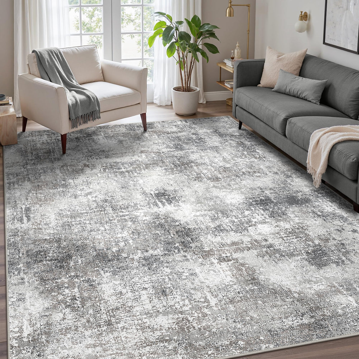 GENIMO 8x10 Washable Area Rugs for Living Room, Non Slip, Taupe Brown