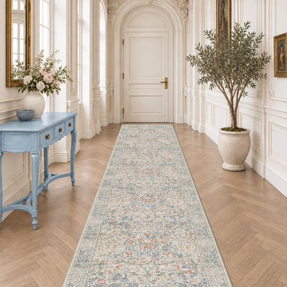 Floral Dark Green Washable Area Rugs 8x10, Vintage Living Room Rug