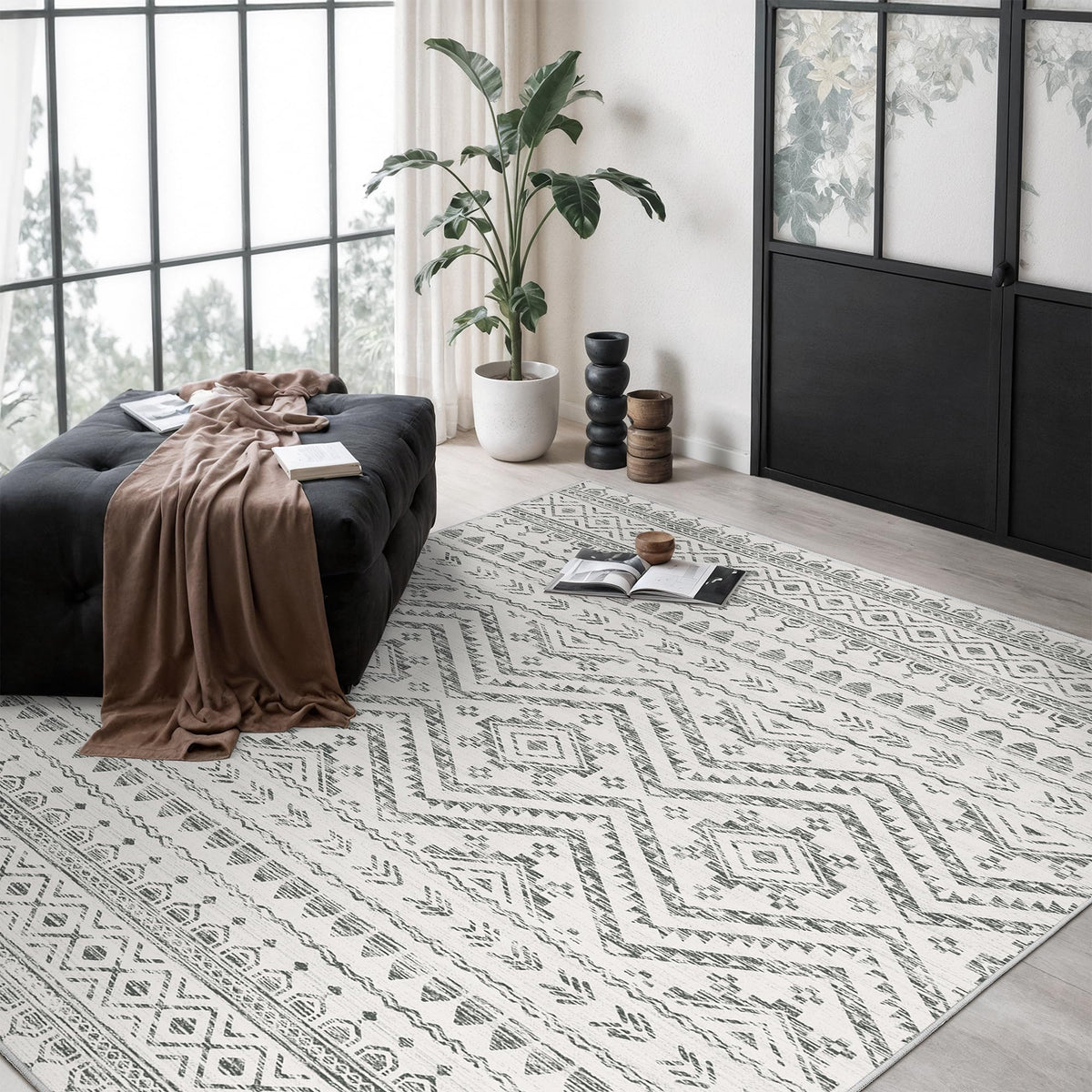 Miukiki 8x10 Area Rug for Living Room, Washable Soft Non Slip Rug Grey