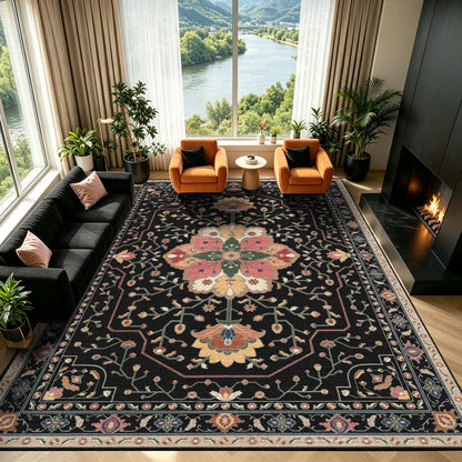 YARNSCAPE 5' x 7' Machine Washable Area Rug, Non-Slip Low-Pile Carpet