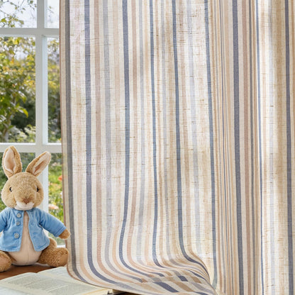 Vangao Linen Curtains for Living Room, Striped Blue Curtains 84L, 2 Panels