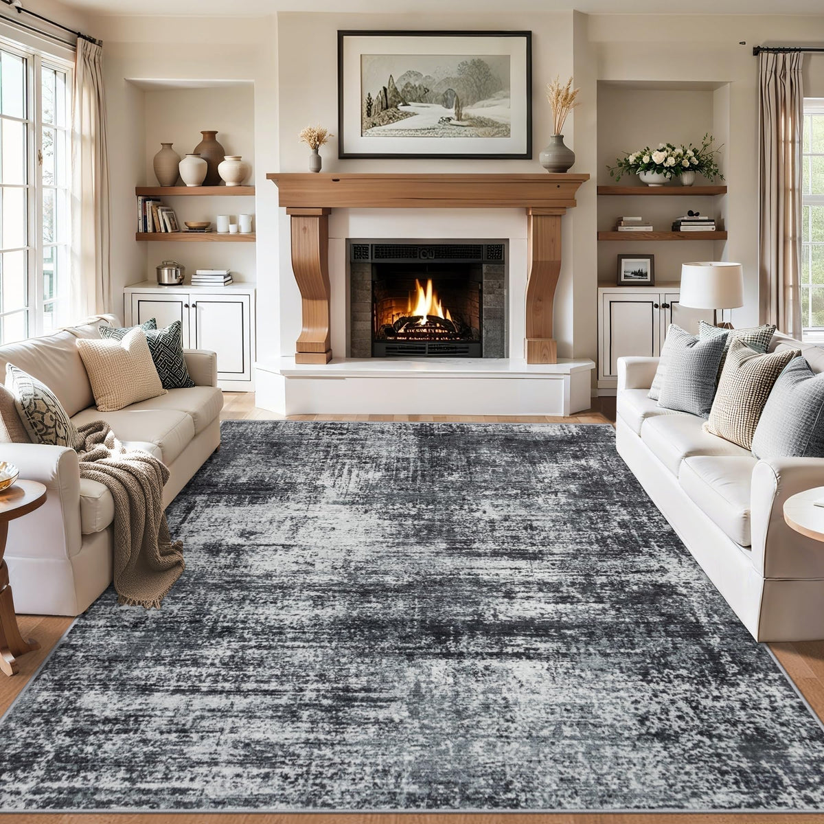 PLHXFR 8x10 Area Rug Living Room: Modern Abstract Washable Carpet Grey