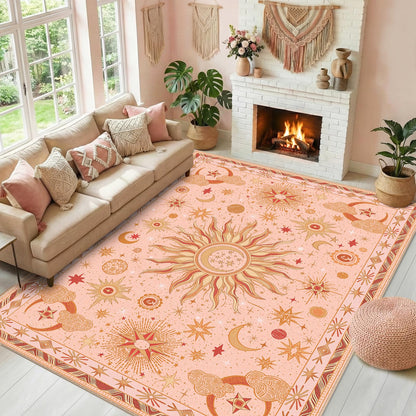 Vacuum-Friendly, 5x7 Washable Area Rug, Black Gold Beige Red