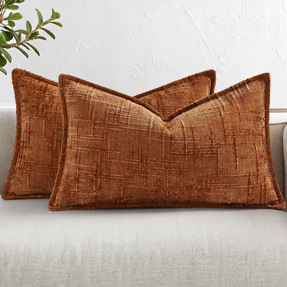 decorUhome Chenille Fall Throw Pillow Covers 18x18 Set of 2, Mustard Yellow