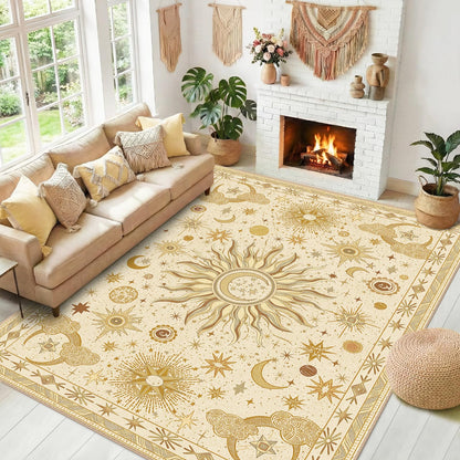 Vacuum-Friendly, 5x7 Washable Area Rug, Black Gold Beige Red
