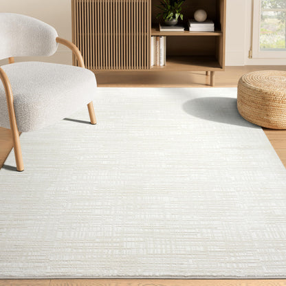 Abani Cream Area Rug - 5'x 8' - Living Room & Bedroom - Textured Weave Design - Indoor Use - Easy to Clean, Stain Resistant, Non-Shedding - Neutral Collection
