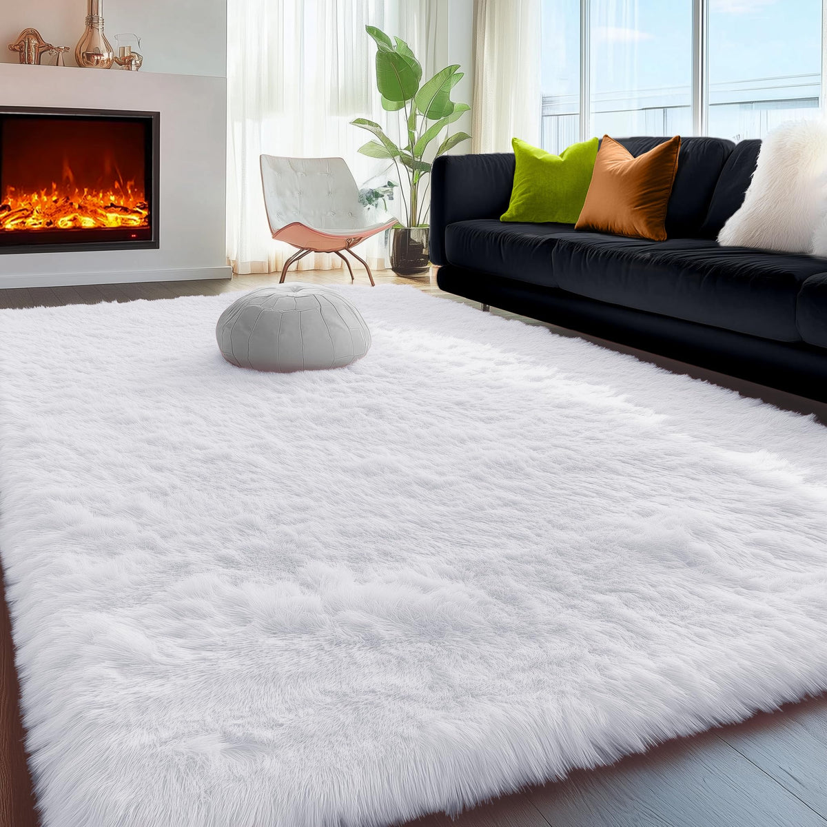 Fluffy Grey Rug for Bedroom 4x6, Modern Area Rugs for Kids Room Living Room