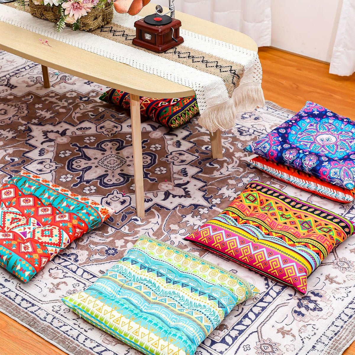 Menkxi 6 Pcs Bohemian Floor Pillows 15 Inch, Stylish
