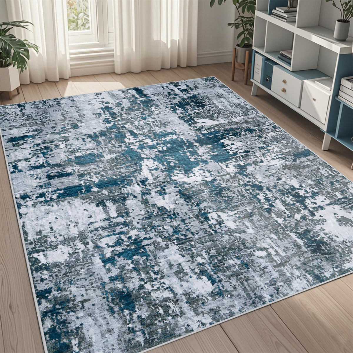8x10 Area Rugs for Living Room Washable Bedroom Dining Room Blue Grey