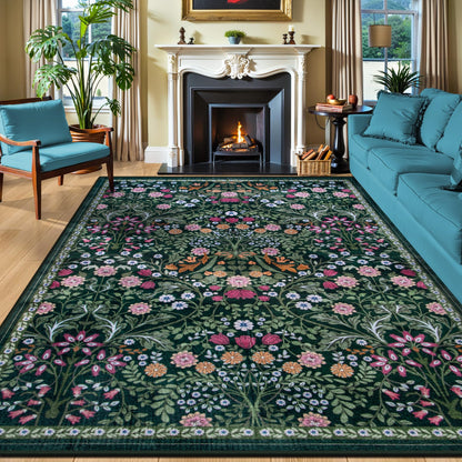 PLHXFR 8x10 Area Rug Living Room: Floral Washable Boho Carpet Dark Green
