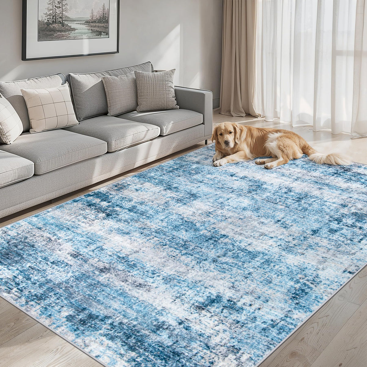 PLHXFR 8x10 Area Rug Living Room: Modern Abstract Washable Carpet Grey